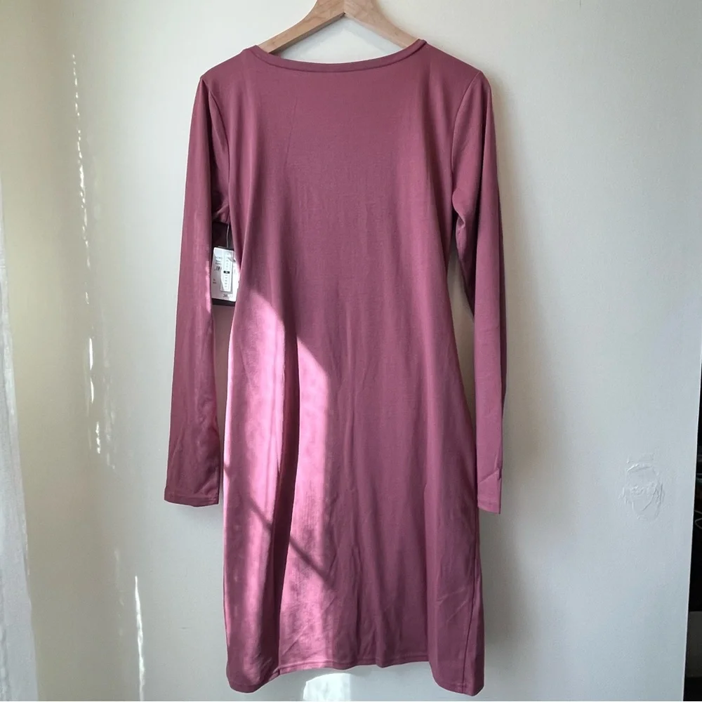 Melrose and Market Long Sleeve Side Ruched Dress, Burgundy Rose, Size XL - Picture 3 of 5